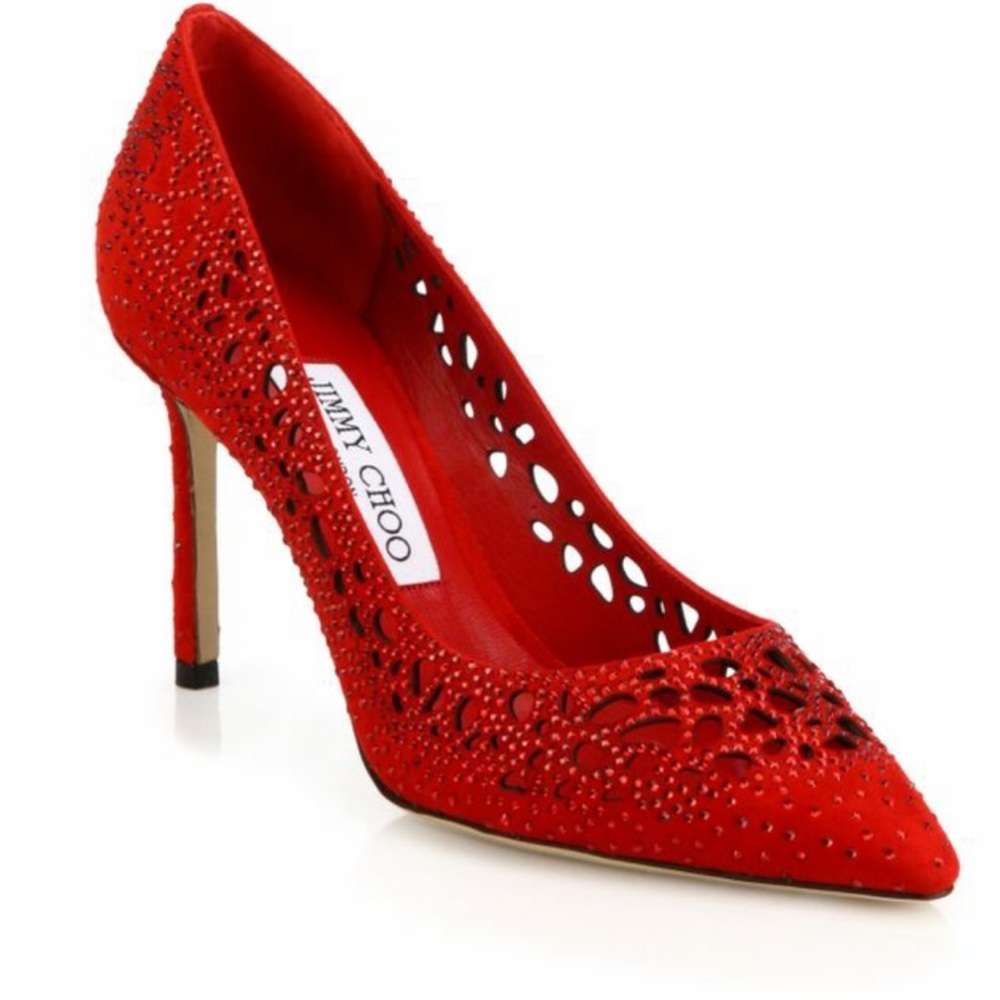 Jimmy Choo Romy Momento 85 Lasercut size 40 Ruby Slipps Rhinestones Sparkle 👠